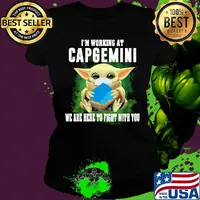 Baby Yoda mask hug I'm working at Capgemini we are here to fight with you s Ladies tee