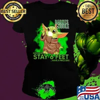 Baby yoda wear medical mask Barnes and Noble please remember stay 6 feet have a nice day covid-19 s Ladies tee