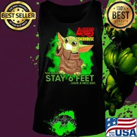 Baby yoda wear medical mask Logan’s Roadhouse please remember stay 6 feet have a nice day covid-19 s Tank top