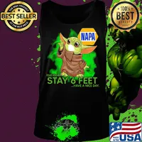 Baby yoda wear medical mask Napa please remember stay 6 feet have a nice day covid-19 s Tank top
