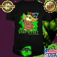 Baby yoda wear medical mask Party city please remember stay 6 feet have a nice day covid-19 shirt