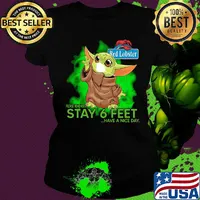 Baby yoda wear medical mask Red Lobster please remember stay 6 feet have a nice day covid-19 s Ladies tee