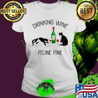 Cat drinking wine feline fine s Ladies tee