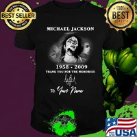 Michael Jackson 1958-2009 signature thank you for the memories to your name shirt