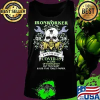 Skull Ironworker 2020 pandemic covid-19 in case of emergency cut this shirt and use it as toilet paper s Tank top