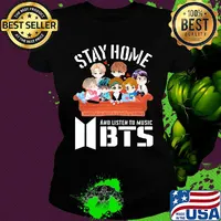 Stay home and listen to music bts hearts s Ladies tee