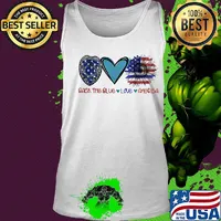Back the blue Police love heart sunflower American flag veteran Independence Day s Tank top