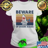 Beware of shark kisses free kisser vintage s Ladies tee