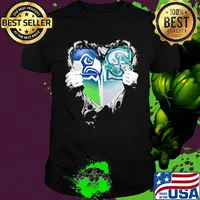 Blood inside seattle seahawks and seattle mariners heart heartbeat shirt