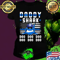 Daddy shark doo doo doo police American flag veteran Independence Day s Ladies tee