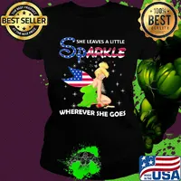 Disney tinkerbell she leaves a little sparkle wherever she goes american flag independence day s Ladies tee