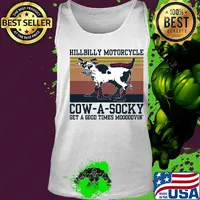 Hillbilly motorcycle cow a socky get a good times mooooovin' vintage s Tank top