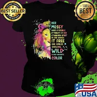 Lion art her messy hair a visible attribute of her stubborn spirit as she shakes it free she smiles knowing wild is her favorite color s Ladies tee