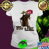 Master yoda mask jack in the box please remember stay 6 feet have a nice day jesus s Ladies tee