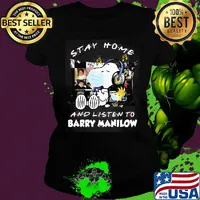 Snoopy and woodstock wear mask stay home and listen to barry manilow s Ladies tee