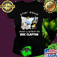 Snoopy wear mask stay home and listen to eric clapton covid-19 s Ladies tee
