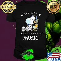 Snoopy wear mask stay home and listen to music covid-19 shirt