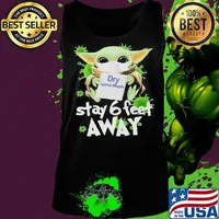 Star wars baby yoda hug dry hand wash stay 6 feet away mask covid-19 s Tank top