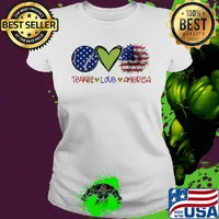 Tennis love heart sunflower American flag veteran Independence Day s Ladies tee