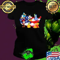 American flag independence day disney donald duck mickey mouse minnie mouse pluto pooh and eeyore s Ladies tee