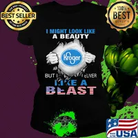 Blood insides I might look like a beauty kroger but I deliver like a beast american flag independence day s Ladies tee