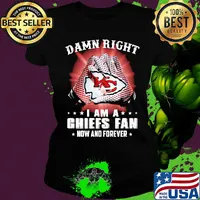 Damn right i am a kansas city chiefs football fan now and forever stars s Ladies tee