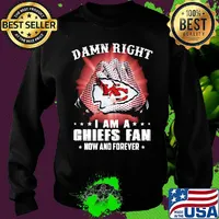 Damn right i am a kansas city chiefs football fan now and forever stars s Sweater