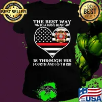 Firefighter the best way to man's heart is through his fourth and fifth rib heart american flag independence day s Ladies tee