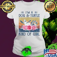 I'm a paw dog and turtle kind of girl flowers vintage retro s Ladies tee