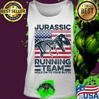 Jurassic Running Team Hold On To Your Butts Dinosaur American Flag Independence Day Shirt Tank top