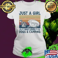 Just a girl who loves paw dogs and camping vintage retro s Ladies tee