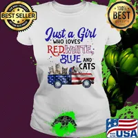 Just a girl who loves red white blue and cats american flag independence day s Ladies tee