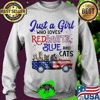 Just a girl who loves red white blue and cats american flag independence day s Sweater