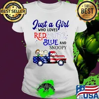 Just a girl who loves red white blue and snoopy firework america 4th of july independence day s Ladies tee