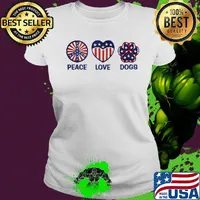 Peace Love Dogs American Flag Independence Day Shirt Ladies tee