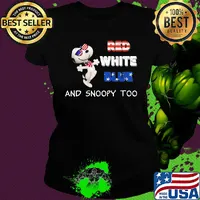 Red white blue and snoopy too american flag happy independence day s Ladies tee