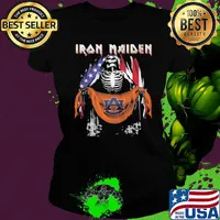 Skeleton iron maiden auburn tigers logo american flag independence day s Ladies tee
