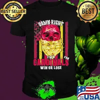 Skull damn right I'm a st. Louis cardinals fan win or lose american flag independence day shirt