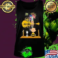 Snoopy and charlie brown firework american flag independence day s Tank top