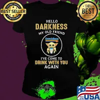 Star wars baby yoda hug dutch bros coffee hello darkness my old friend i've come to drink with you again s Ladies tee