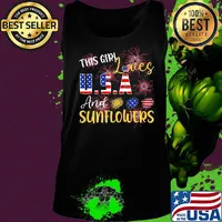 The girl loves and sunflowers USA American flag veteran Independence day s Tank top