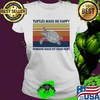 Turtles Make Me Happy Humans Make My Head Heart Vintage Retro Shirt Ladies tee