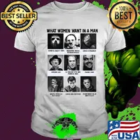 What women want in a man strong silent romantic home loves children dream guy in touch with his feminine side family man horror movie characters shirt