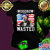 Woodrow wasted drinking 4th of july American flag s Ladies tee