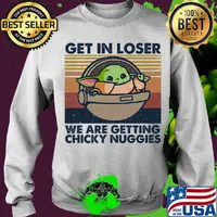 Baby yoda get in loser we are getting chicky nuggies vintage retro s Sweater