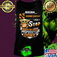 Baby yoda i work at home depot i don't stop when i'm tired i stop when i am done s Tank top