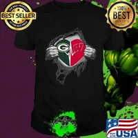 Blood insides green bay packers and wisconsin badgers heartbeat shirt