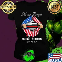 Blood insides never forget 343 fallen heroes american flag independence day s Ladies tee