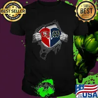 Blood insides san francisco 49ers and notre dame heartbeat shirt