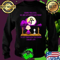 Charlie brown and snoopy dearly beloved we are gathered here today to get through this thing called life moon logo s Sweater
